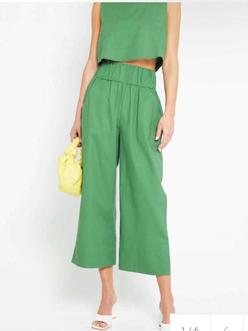 Kourt Willow Kelly Green Linen Blend High Rise Wide Leg Cropped Pants- XS